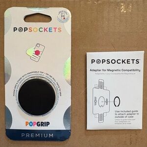 PopSockets PopGrip Premium Black Grip Stand w magnetic piece for phone or grip